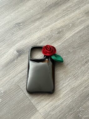 Black Phone Case with Red Rose Accent